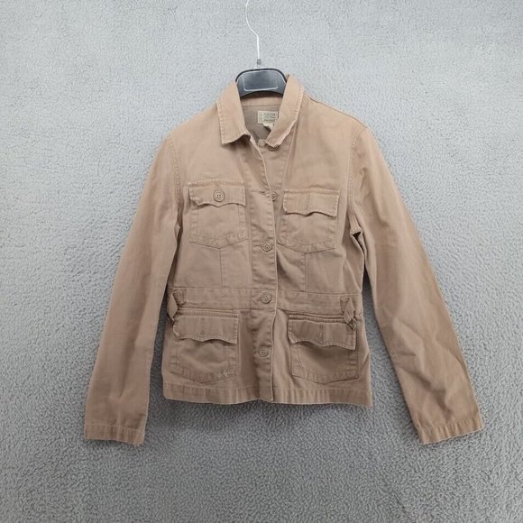 Lucky Brand Jacket Womens Medium Khaki Tan Sand Canvas Cargo‎ Utility Button Up - Picture 1 of 7